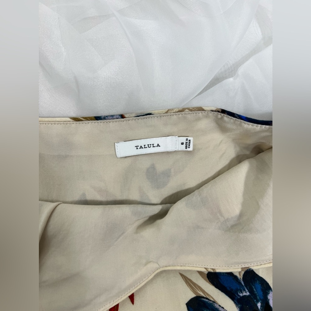 Aritzia Talula Lapinsky Tan Blue Floral Fit and Flare Mini Dress Size 6 - Picture 7 of 10